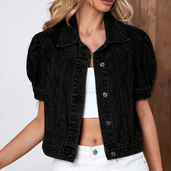 Jackets & Blazers - Puff Sleeve Button up Denim Jean Jacket